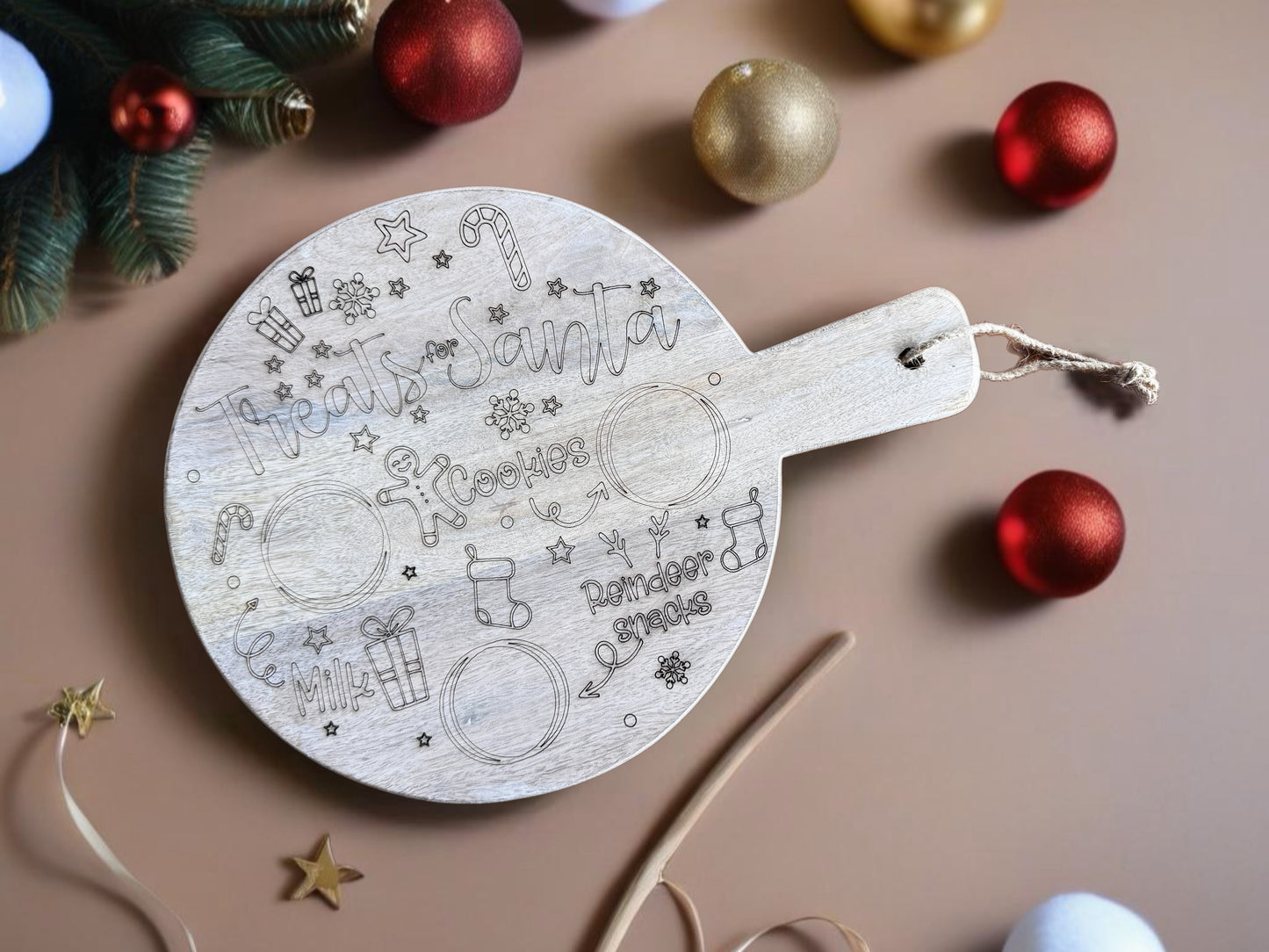 “Treats for Santa 🧑🎄” Wooden Charcuterie Board with Handle