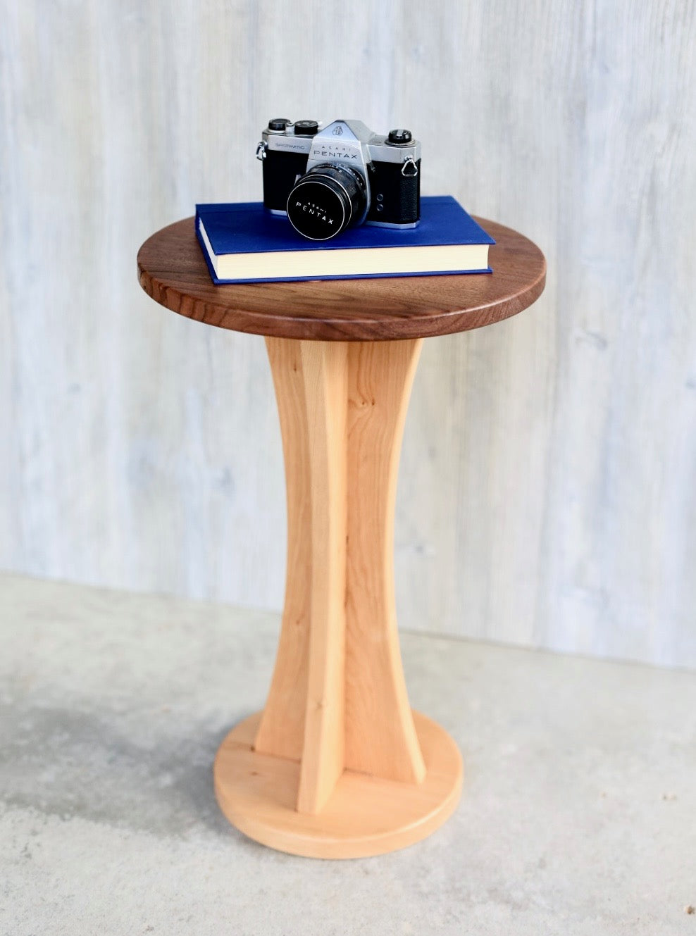 Walnut & Cherry Side Table - 22” Tall/ 14” Diameter Top