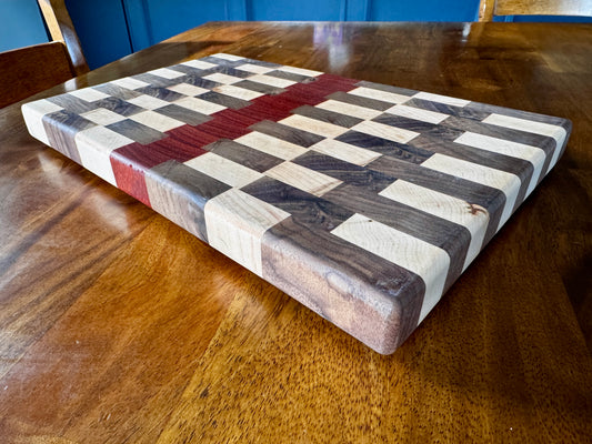 End Grain Cutting Board / Walnut, Maple, Padauk / 14.25”x9”x1”