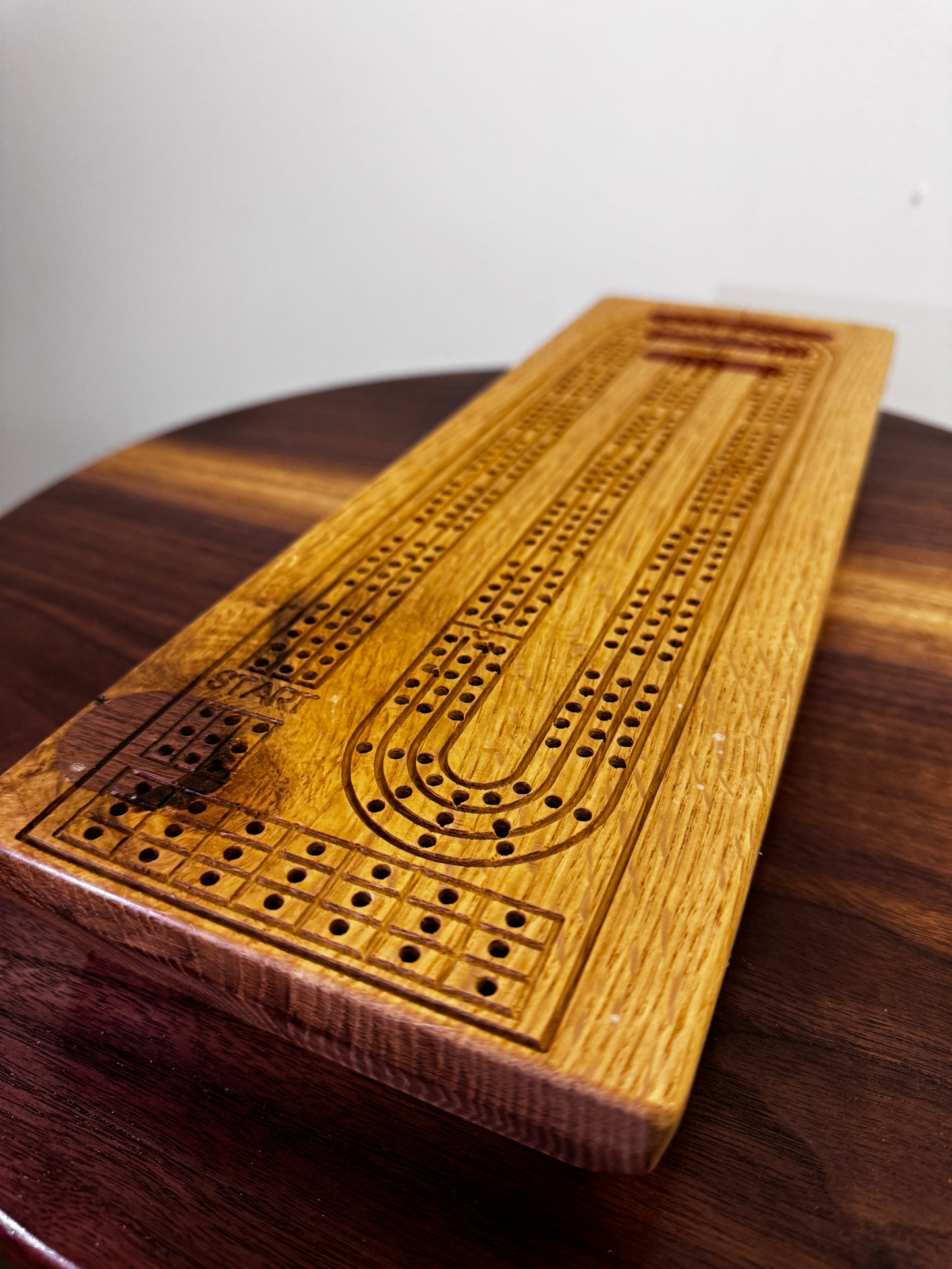 White Oak Cribbage Board - Padauk & Walnut Accents