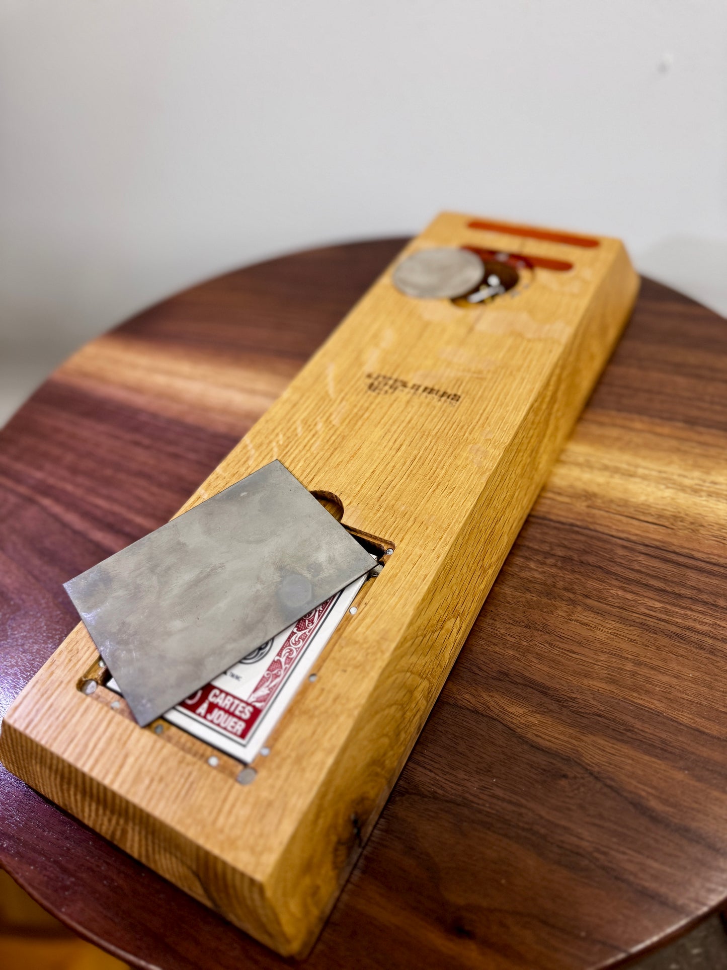 White Oak Cribbage Board - Padauk & Walnut Accents