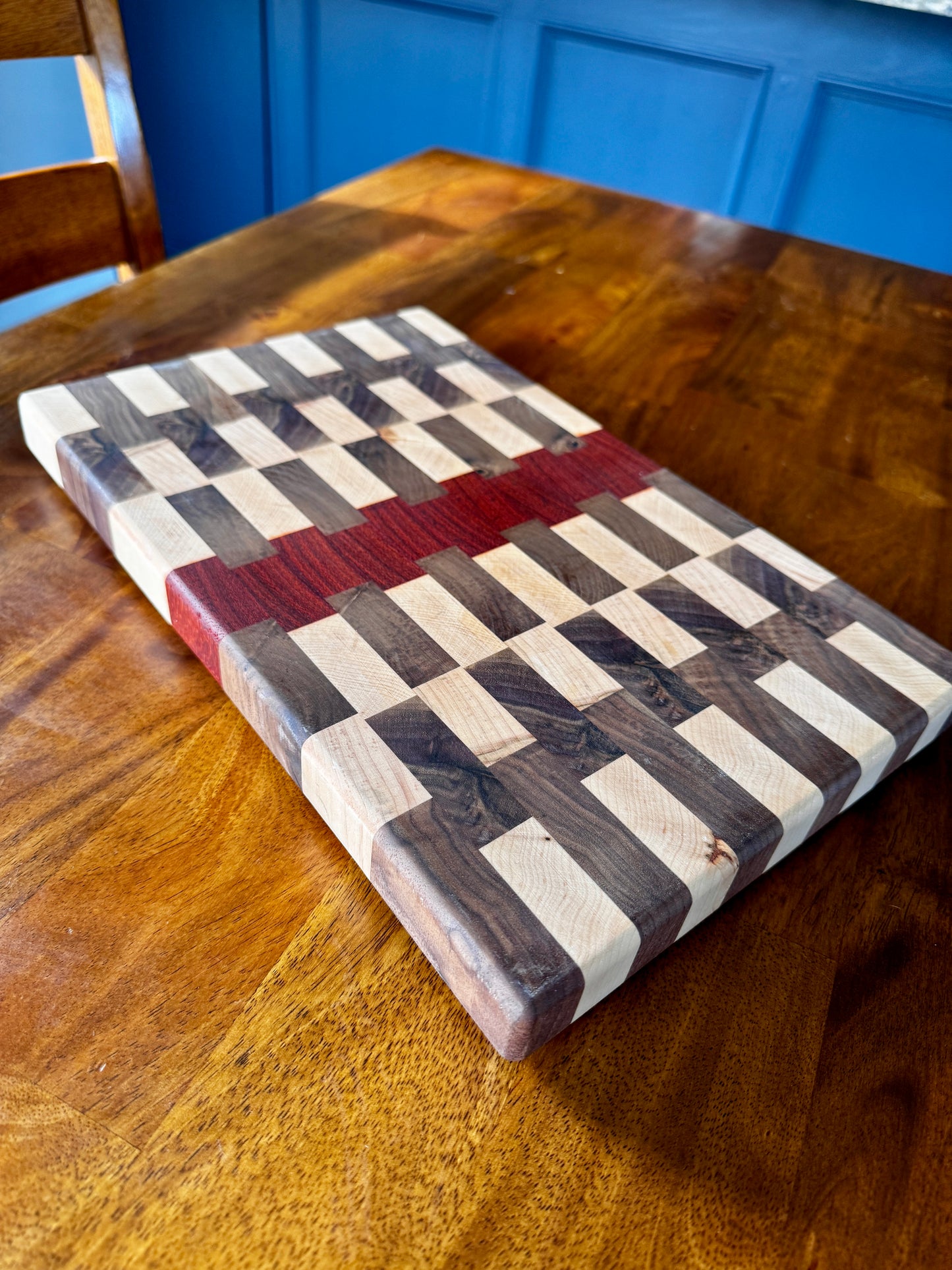 End Grain Cutting Board / Walnut, Maple, Padauk / 14.25”x9”x1”