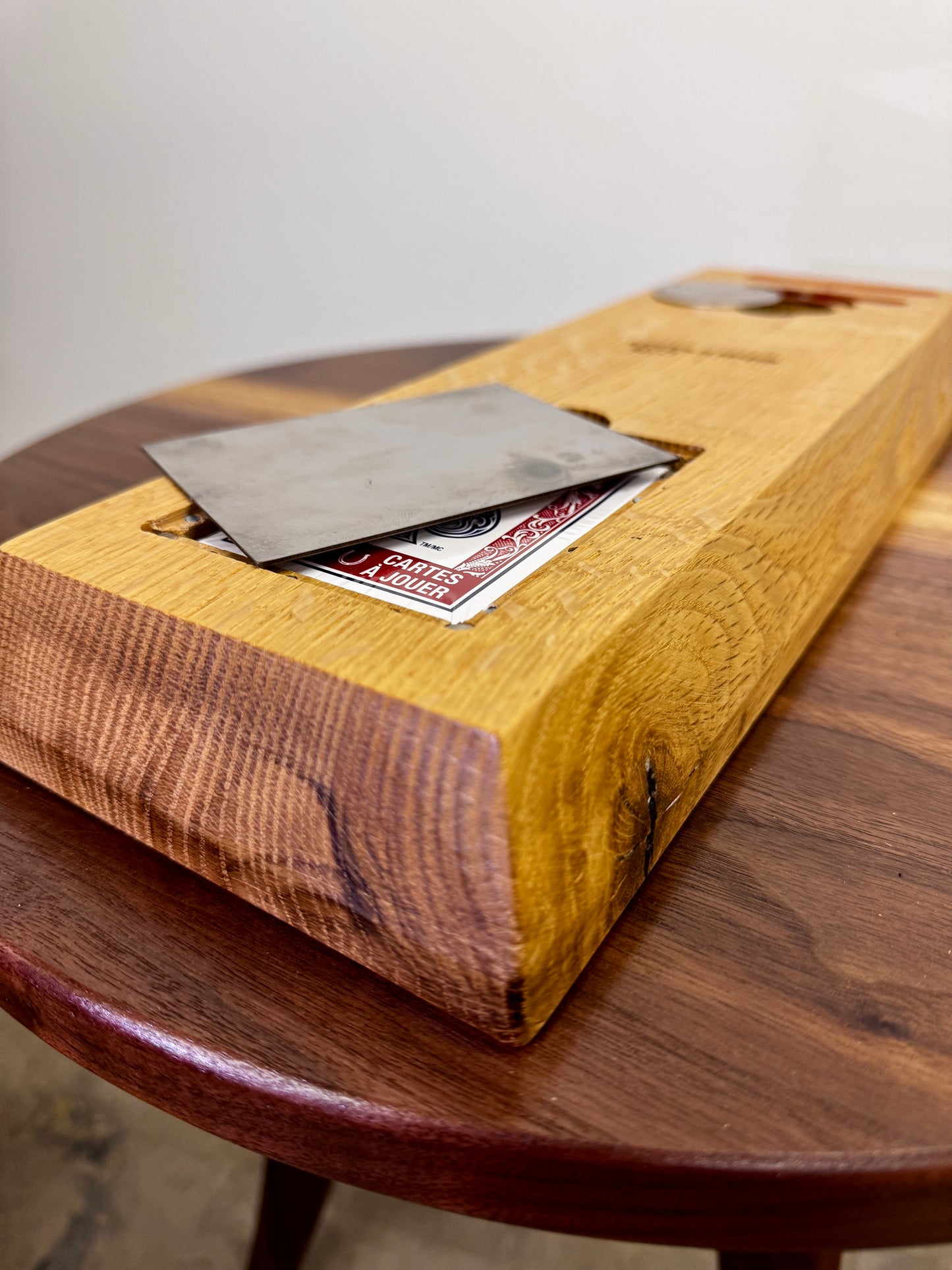 White Oak Cribbage Board - Padauk & Walnut Accents