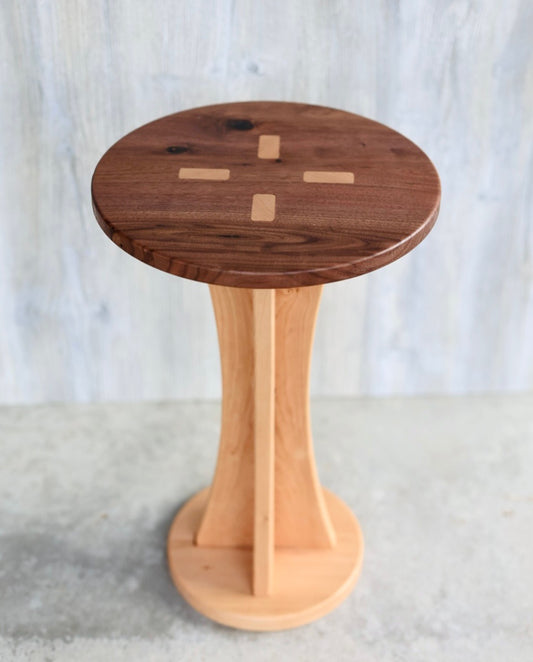 Walnut & Cherry Side Table - 22” Tall/ 14” Diameter Top