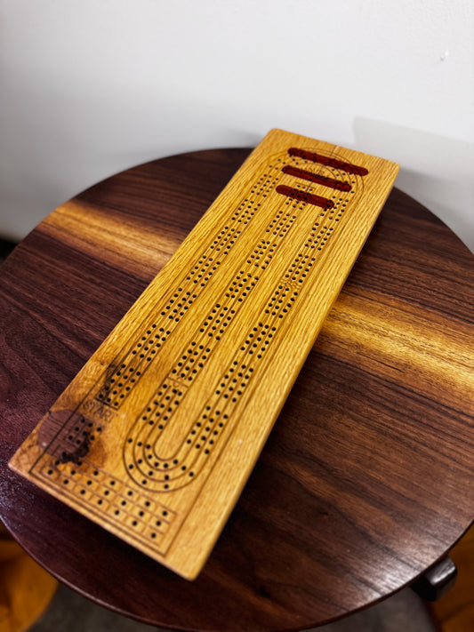 White Oak Cribbage Board - Padauk & Walnut Accents