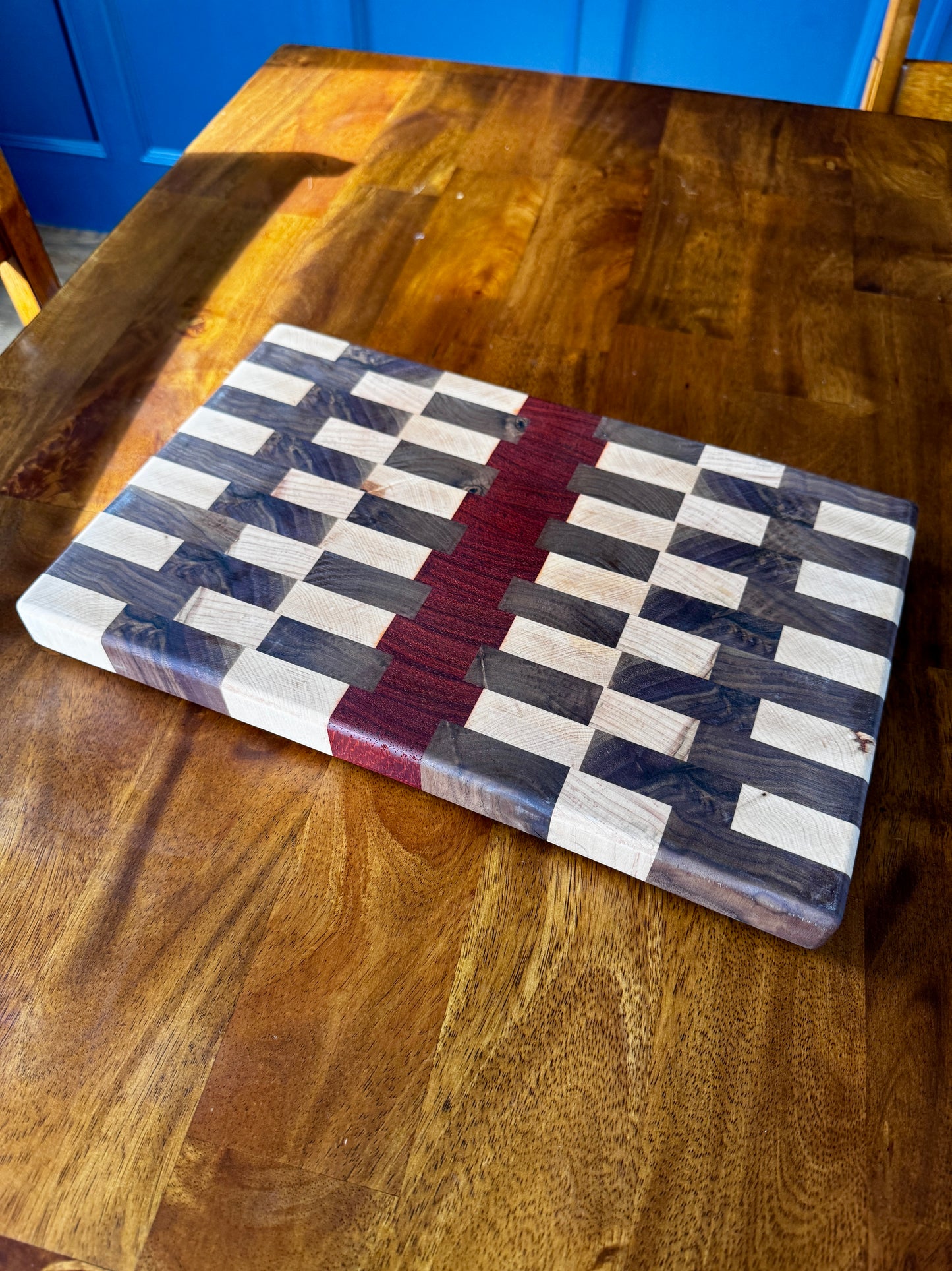 End Grain Cutting Board / Walnut, Maple, Padauk / 14.25”x9”x1”