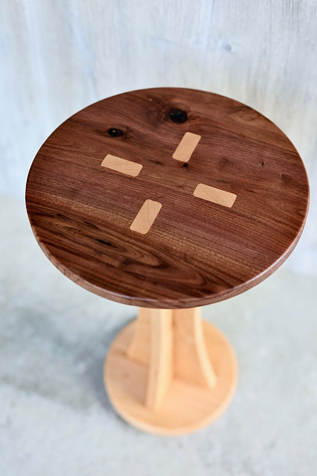 Walnut & Cherry Side Table - 22” Tall/ 14” Diameter Top