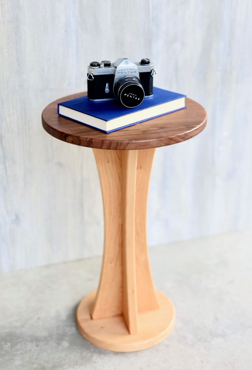 Walnut & Cherry Side Table - 22” Tall/ 14” Diameter Top