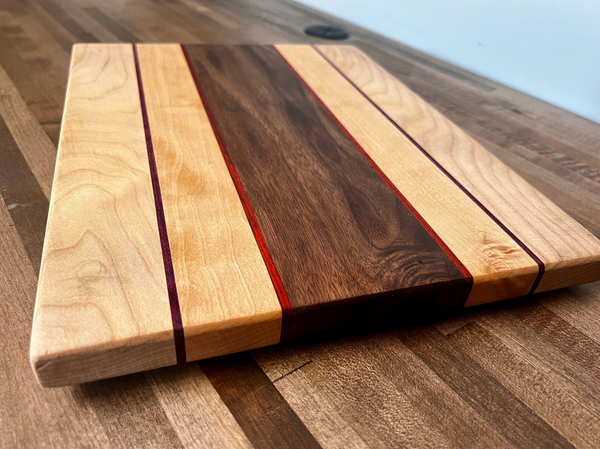 Walnut, and Maple Wood Cutting Board - Unique Table Centerpiece